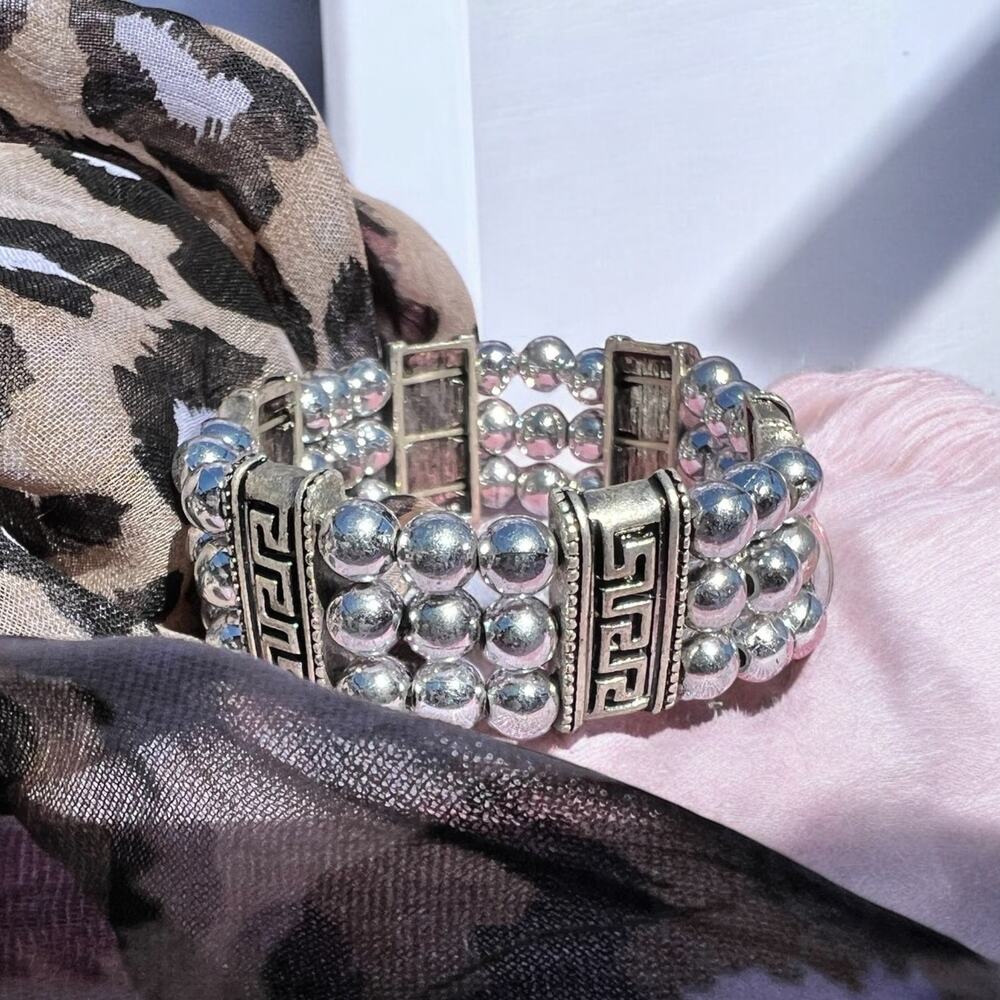 Retro Deadstock Stretch Bracelet with Tribal Beaded Design NEW in Pack OSFM